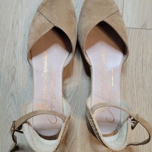 Gaimo Espadrille Suede Tan Espadrille Peep-Toe Sandals with Ankle Strap